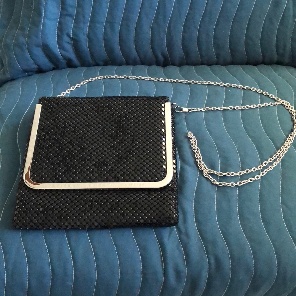 Black metal mesh evening bag
